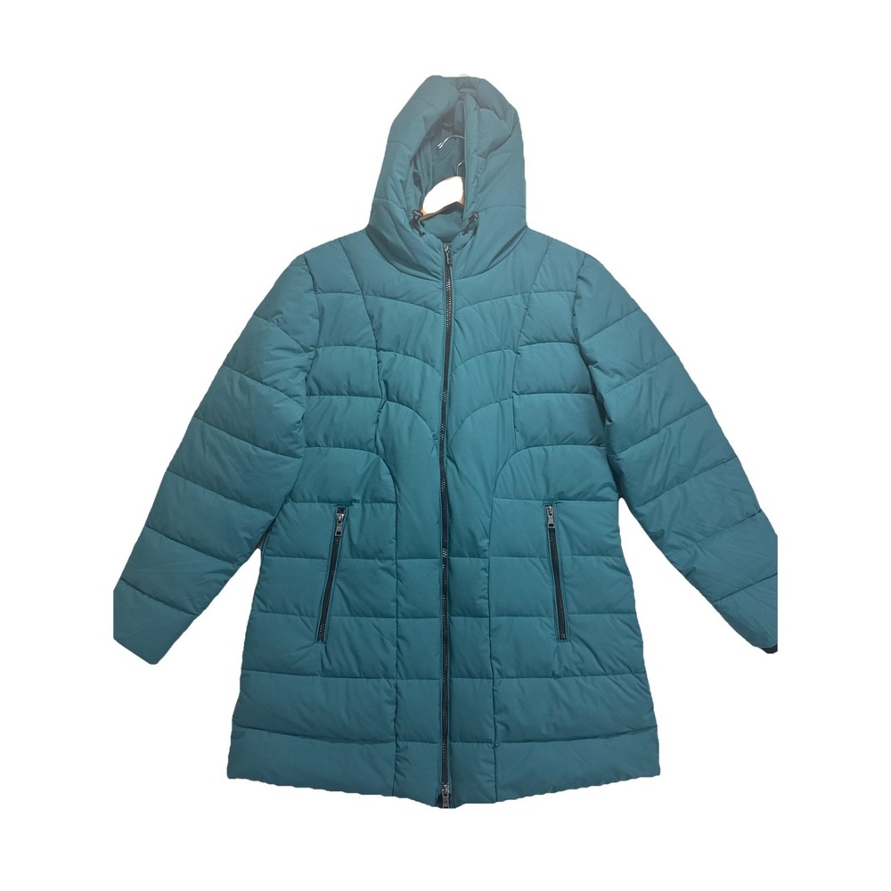 Nuage Stretch Puffer  Woman's Coat w/ Attached Hood Size medium Dark‎ Teal